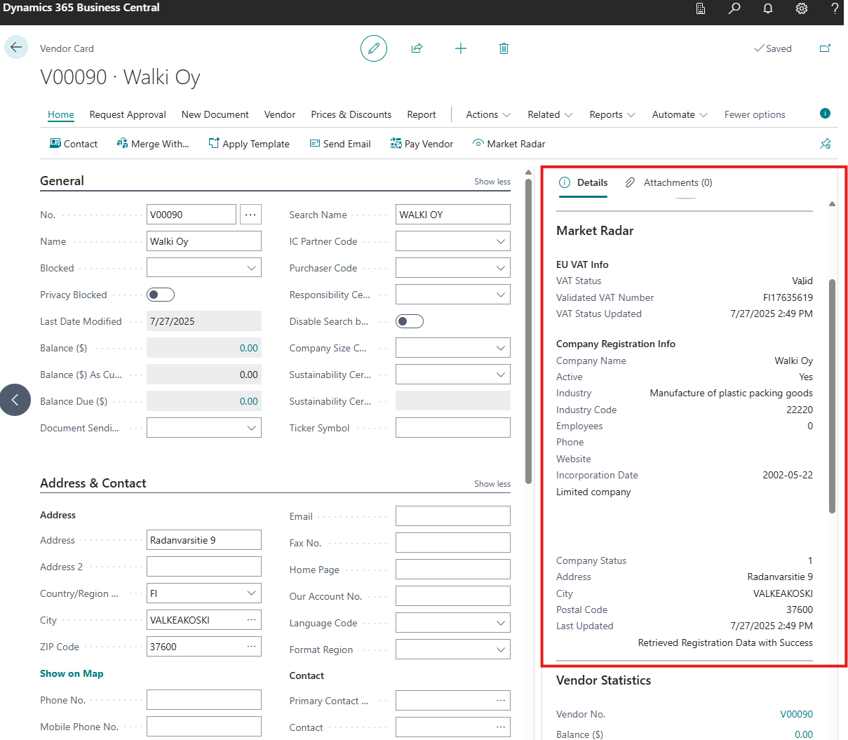 Vendor Market Radar Info: